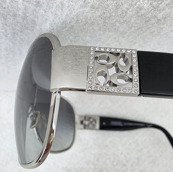 Coach Aviator Women's Sunglasses HC 7005B Black Silver Rhinestones L016 Reagan - Picture 11 of 16